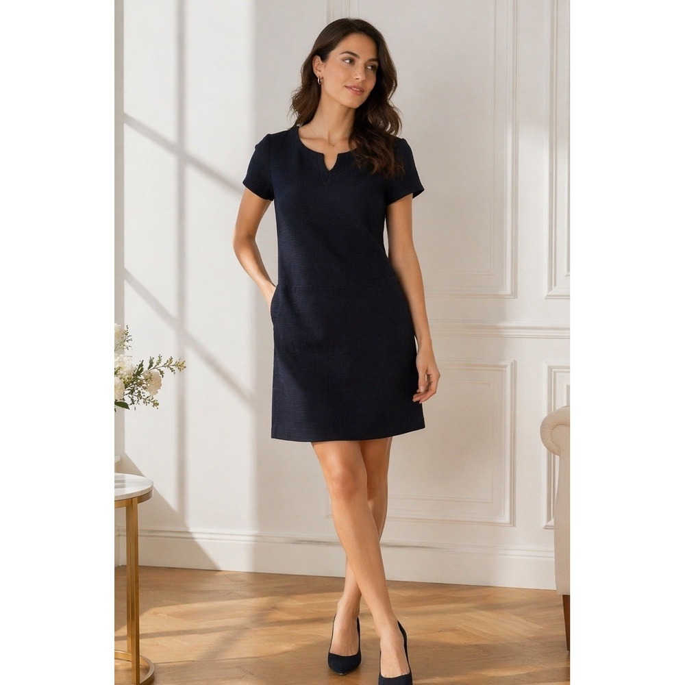 Brooks Brothers 346 Navy Blue 14 Textured Cotton Shift Dress Lined Career Office
